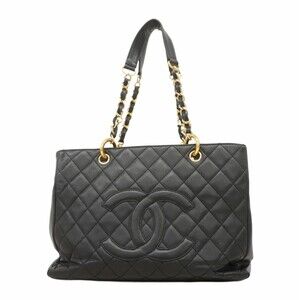 Chanel Chain Tote Matelasse Caviar Skin Black Women's